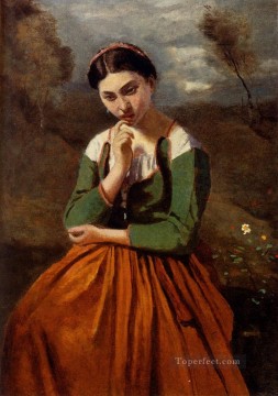  Romanticism Canvas - Corot La Meditation plein air Romanticism Jean Baptiste Camille Corot